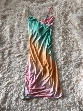 Fashion Nova Ombre Dress in Mint, Peach & Pink